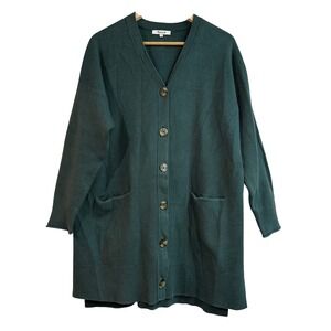 Madewell Women's Cardigan 1X Forest Green Cotton Blend Button Front Pockets Long